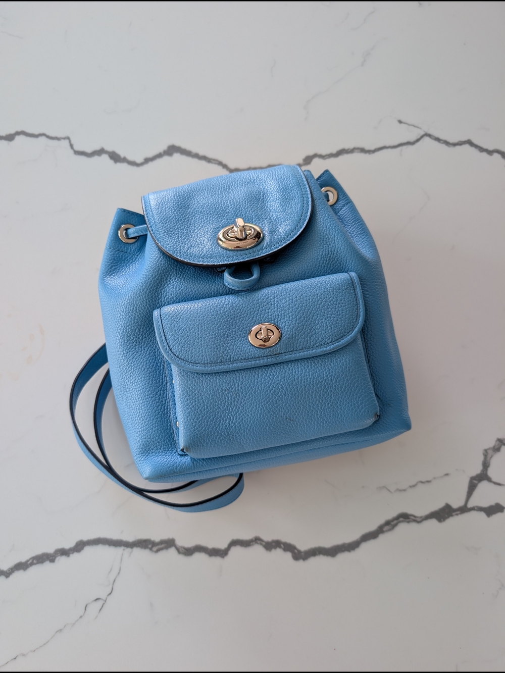 Coach Mini Turnlock Rucksack Light Blue Pebbled Leather Backpack